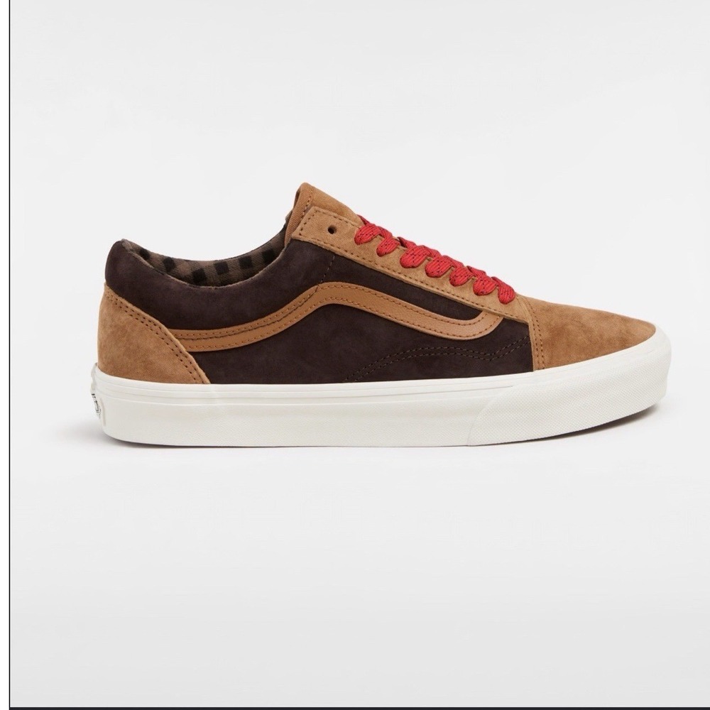 Vans Old Skool Pig Suede Brown Tan Red Lace Sneakers Men 4.5 Women 6 EU 36 NWT